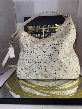 Coach Cream Leather Studded Hobo with Braided Handle
